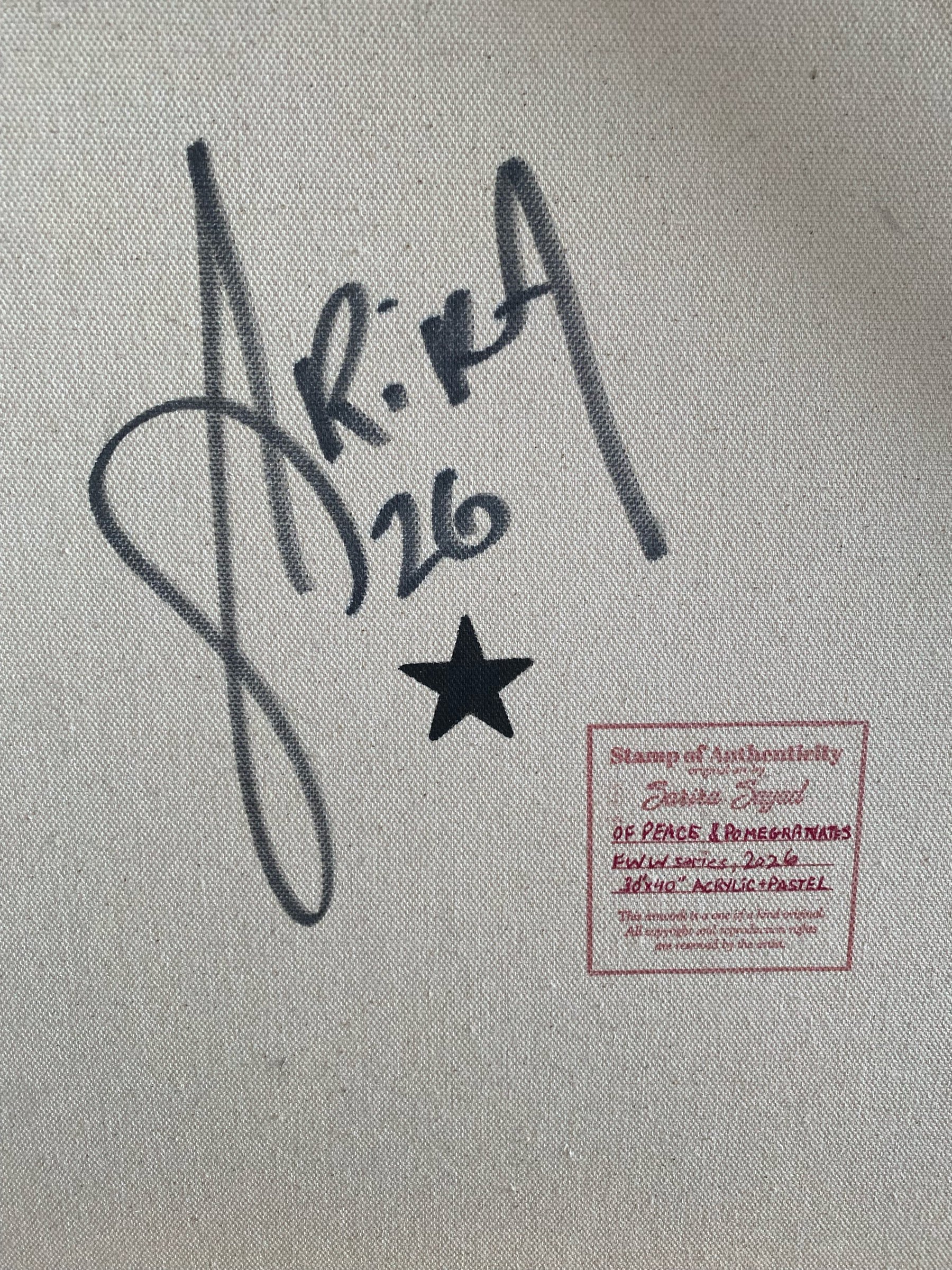 Signature et cachet d’authenticité au dos de l’œuvre de Sarira Sayad